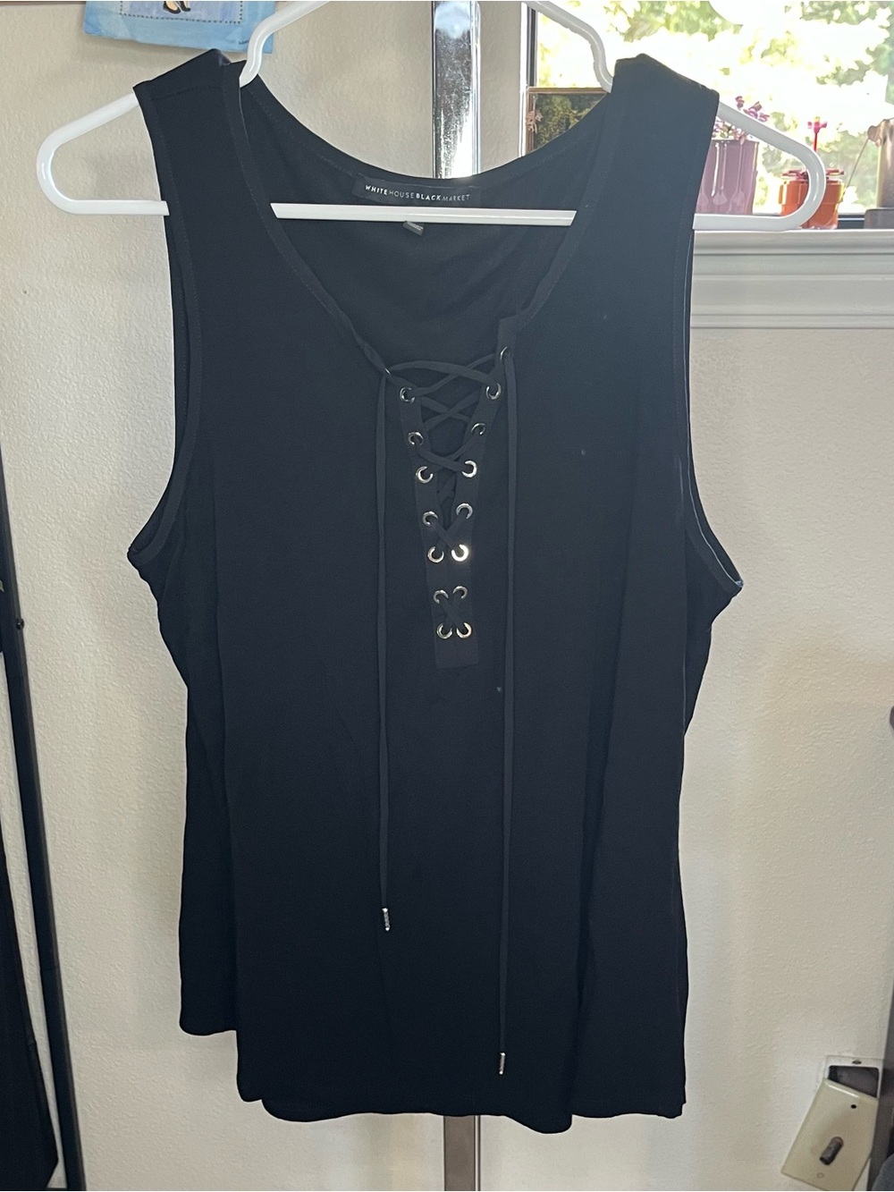 White House Black Market Black Lace-Up Tank Top